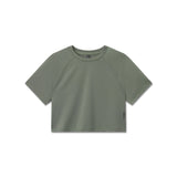 Flatlay of AeroSilver® Cropped Tee in sage green, front view