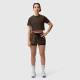 AeroSilver® Cropped Tee in Dark Earth worn with matching shorts, front view