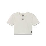 flatlay W019 Lycra cropped tee in ivory cream, front view