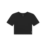 flatlay W019 Lycra cropped tee in black, front view
