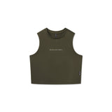 flatlay AeroSilver Tank Top in olive with 'Relentless Pursuit' text, front view
