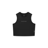flatlay AeroSilver Tank Top in black with 'Relentless Pursuit' text, front view
