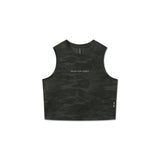 flatlay AeroSilver Tank Top in dark camo with Relentless Pursuit text, front view