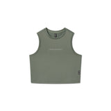 flatlay AeroSilver Tank Top in sage green with 'Relentless Pursuit' text, front view