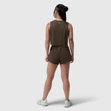 W020 AeroSilver Tank Top in Dark Earth worn by model, back view