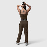 W022 Lycra 2-in-1 tank top in dark earth, back view on model