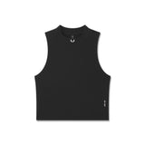 Flatlay of black LYCRA® Ribbed Mockneck Tank, front view on white background