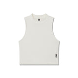 flatlay LYCRA® Ribbed Mockneck Tank in ivory cream, front view