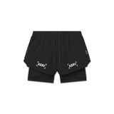 Flatlay of W025 Tetra-Lite Liner Shorts in black with bracket logo detailing, front view