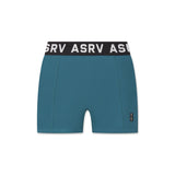 flatlay LYCRA® Ribbed Short in storm blue with ASRV waistband, front view