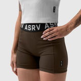 ASRV Lycra Ribbed Short in Dark Earth, worn with white crop top
