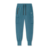 Flatlay of Tetra-Lite Cargo High Rib Jogger in storm blue, front view
