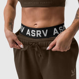W034 Sorona® Terry straight leg sweats in dark earth, worn by model showing waistband detail