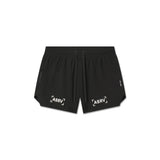 Flatlay of ASRV W037 Tetra-Lite Linerless Shorts in black with bracket logo, front view