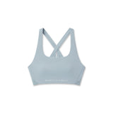 Flatlay of W039 Lycra Hybrid Sports Bra in light sky, front view with crossback straps
