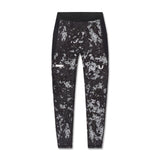 flatlay W055 Lycra Ribbed Running Tight in black with white pixel camo print, front view