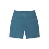 flatlay LYCRA® ADAPTIV Biker Short in storm blue, front view