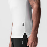 AeroSilver Fitted Tee in white, worn by model showing side profile and fit