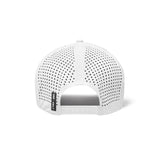 flatlay Tetra-Lite Ice A-Frame Hat in white with perforated mesh, back view