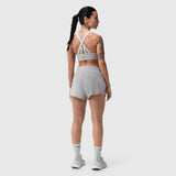 W039 Lycra Hybrid Sports Bra in slate grey, rear view on model