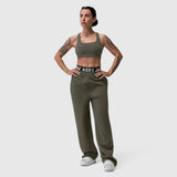 W034 Sorona® Terry Straight Leg Sweats in olive, worn by model with matching sports bra