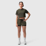 AeroSilver® Cropped Tee in olive worn with matching shorts, front view