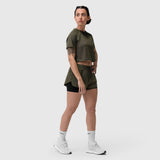 AeroSilver® Cropped Tee in olive worn with matching shorts, front side view