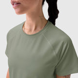AeroSilver® Cropped Tee in sage worn by model, front view