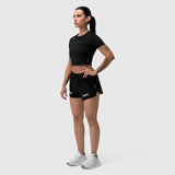 Tetra-Lite Linerless Short in black, worn by model in standing pose