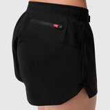 Tetra-Lite Linerless Short in black worn on model, side view with pocket detail