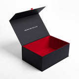 flatlay Premium Gift Box Large in black with red interior, open view