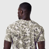 Digital camo Supima Essential Tee worn by model, back view
