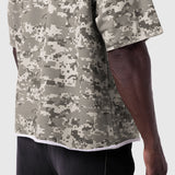 Vintage Raw Hem Pump Cover in digital camo, worn by model showing side view