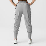 Women's Tetra-Lite Cargo High Rib Jogger in Slate Grey, back view on model