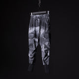 flatlay SM'20 Cargo High Rib joggers in grey camo, front view