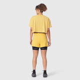 W082 Supima Ice-Skin Reversible Crop Tee in Amber worn with matching shorts, back view