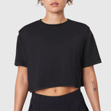 SUPIMA® Ice-Skin™ Reversible Crop Tee in Black worn by model, front view