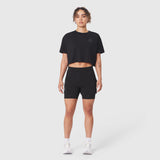 W082 Supima Ice-Skin Reversible Crop Tee in black on model, front view