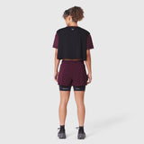 ASRV W082 Supima Ice-Skin Reversible Crop Tee in Merlot/Black, back view on model