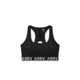Flatlay LYCRA® ADAPTIV Racerback Sports Bra in black, front view