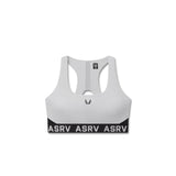 Flatlay W083 LYCRA® ADAPTIV Racerback Sports Bra in slate grey, front view