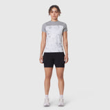 W086 AEROSILVER® UPF50+ Run Tee in Sedona Snow Camo worn with black shorts, front view