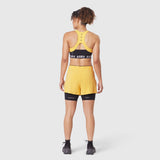 W087 Aerotex™ Side Split Liner Short in Amber, back view on model