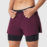 W087 Aerotex Side Split Liner Short in merlot, worn by model, front view