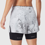 W087 Aerotex Side Split Liner Short in Sedona Snow Camo, back view on model
