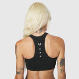 W096 LYCRA® ADAPTIV Racerback Sports Bra in black, back view on model
