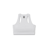 Flatlay W096 LYCRA® ADAPTIV Racerback Sports Bra in slate grey, front view