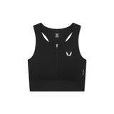 Flatlay LYCRA® ADAPTIV Seamless Zip Bra in black, front view