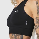 LYCRA® ADAPTIV Seamless Zip Bra in Black, side view on model
