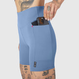 W099 LYCRA® ADAPTIV Hybrid Bike Short in Slate Blue, worn with phone in pocket
